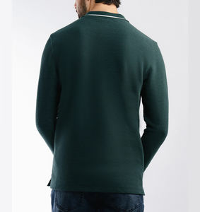 Polo de piqué de manga larga con ajuste inteligente de color verde para hombre, ropa informal, tela de algodón transpirable, compatible con logotipo personalizado, OEM disponible - Product Image 4