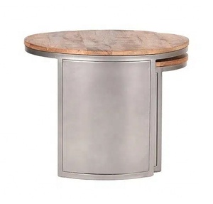 ไม้มะม่วงแข็งทรงกลมชุดโต๊ะข้าง2ชิ้นทำจากไม้เนื้อโลหะธรรมชาติและปืนทำจากโลหะสำหรับห้องนั่งเล่นโต๊ะกาแฟ - Product Image 3