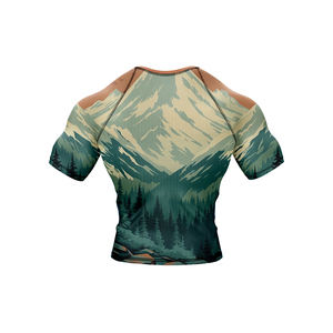 เสื้อรัดรูปแขนสั้นลายภูเขาสำหรับผู้ชาย แห้งเร็ว เหมาะสำหรับฝึกซ้อม MMA BJJ ผลิตจากโพลีเอสเตอร์และสแปนเด็กซ์ - Product Image 6