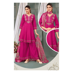 Festival 3 piezas Palazzo Pair seda romana con bordado y trabajo hecho a mano elegante traje étnico para mujer para fiesta boda celebración - Product Image 1