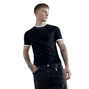 Venta al por mayor nuevas camisetas de verano para hombre de peso pesado cuello redondo 100% algodón 320GSM transpirable con mangas de bloqueo - Product Image 2