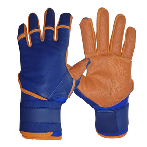 Gants de frappeur à manchette longue en cuir de vachette bleu et orange grande flexibilité respirabilité prise ferme pour le baseball - Product Image 1