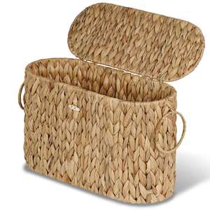 Panier ovale en jacinthe d'eau naturelle avec couvercle, panier de rangement tissé à la main, vente en gros, écologique, fabriqué par VgreenArt au Vietnam - Product Image 1
