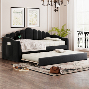 Sofá Cama Extraíble OVS de 57.48 Pulgadas, Sofá Convertible de Dos Plazas con Puertos USB, Tapizado en Pana Gris Oscuro - Product Image 2