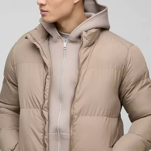 Veste d'hiver matelassée pour homme tendance 2025 avec logo personnalisé, à capuche, imperméable, coupe-vent, en toile, décontractée, beige - Product Image 5