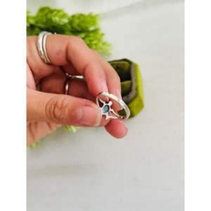 Southwest-Inspired Sterling Silver <b>Turtle</b> <b>Ring</b> Rhodium-Plated Gemstone Trendy Religious Style Size 8.5 Made Claw Inlay - Product Image 5
