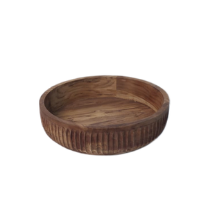 Bandeja de madera redonda marrón natural hecha a mano con borde tallado técnica personalizada para decoración rústica para servir en la encimera de fiestas - Product Image 1