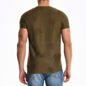 T-shirt en coton uni pour homme, coupe décontractée, col rond, effet usé, pour les activités décontractées, en plein air, au quotidien, en ville, en été - Product Image 5