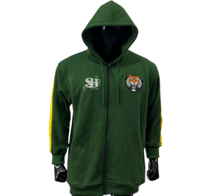 Venta al por mayor personalizado 400 GSM polar doble cremallera cordón Sudadera con capucha verde algodón mezclado cremallera Sudadera con capucha para hombres OEM personalizable - Product Image 3