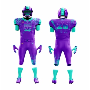 Uniforme de fútbol americano personalizado para hombre púrpura Aqua Varsity equipo Jersey y pantalones conjunto aparejos sarga duradera ropa deportiva de entrenamiento - Product Image 1