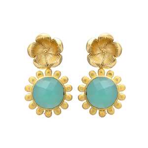 ต่างหูพลอยคาลซิโดนีสีทองพร้อมสตั๊ดรูปดอกไม้มาใหม่ - Product Image 1