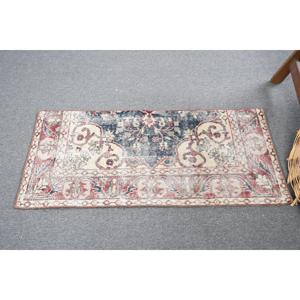 Turkish Small Rug, 1.7x3.5 ft Vintage Rug, <b>Red</b> Floral <b>Wool</b> Rug - Product Image 4