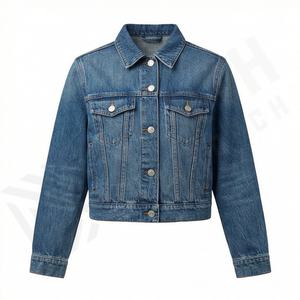 Chaqueta Vaquera Lavada de Manga Larga Ajustada Personalizada de Alta Calidad Premium para Mujer, Estilo Nuevo de Otoño Invierno, Abrigo Elegante y a la Moda - Product Image 1