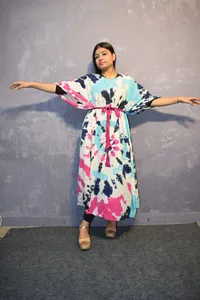 2024 último diseñador blanco Boho Beach Kaftan Maxi vestido para mujer precioso Tie Dye cuello tamaño libre - Product Image 2