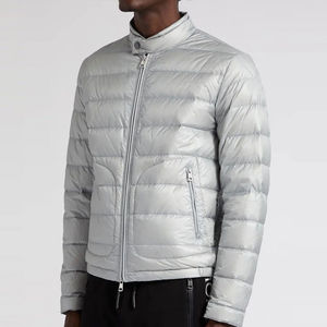Men's <b>Light</b> Gray Stand Collar Puffer <b>Jacket</b> Zipper Closure <b>Waterproof</b> Windproof Casual Winter Outerwear Slim Fit Long Camouflage - Product Image 4
