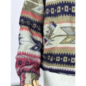 Suéter tipo bolero con cremallera, estilo geométrico azteca de diamantes, cálido y cómodo para otoño e invierno, mezcla de lana de yak, con cuello alto. - Product Image 5