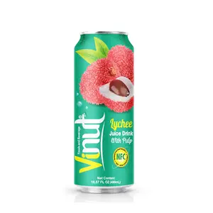 490ml Canned Vinut Lychee Juice Drink with Pulp (Enrich Vitamin C, No sugar Added, Zero Calories) from Real Fruit Juice