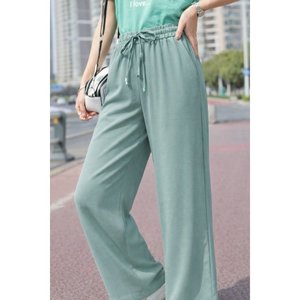 Jane's Women's High <b>Waist</b> <b>Elastic</b> Belted Straight Leg Aerobin Pants, Loose Fit Casual Daily <b>Trousers</b> with Side Pockets. - Product Image 2