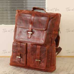 Sacs à dos pour hommes en cuir véritable vintage personnalisés avec fermeture à glissière, capacité de 30 à 40 L, qualité d'exportation 100%, sacs unisexes pour hommes et femmes - Product Image 1