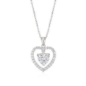 Pendentif SHREYA DIAM en forme de cœur avec pavé de moissanite et perle d'eau douce, en argent 925 plaqué rhodium, micro-incrustation, taille brillante, tendance - Product Image 6