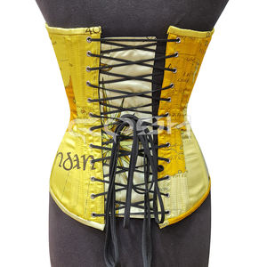Corset sur mesure en satin à motif de carte vintage, jaune, avec baleines en acier, pour la mode et le cosplay - Product Image 6