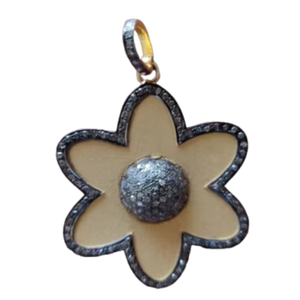 Tournesol finition mate double ton pavé de diamant pendentif en argent sterling 925 taille 35x30MM - Product Image 1
