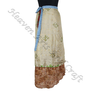 Vintage Silk Wrap Around Skirt <b>Beach</b> Pareo Swimwear 2 Layer Reversible <b>Magic</b> Silk Saris Wrap Long Skirt Vintage 2 Layer Silk - Product Image 3