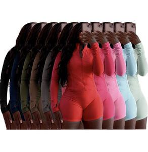 ชุดวอร์มออกกำลังกาย2ชิ้นสำหรับผู้หญิงชุดมินิเซ็ตกางเกงสองชิ้นเสื้อมีซิปแบบลำลองสำหรับฤดูใบไม้ผลิ - Product Image 1