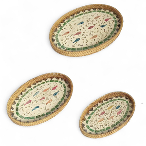 Plateau en nacre naturelle avec rotin fait à la main pour servir les aliments, la salle à manger et l'exposition - Product Image 2