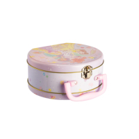 Boîte à lunch ronde en métal personnalisée avec poignée en plastique, étui de rangement portable en fer blanc, petite valise en fer blanc pour emballage cadeau pour enfants