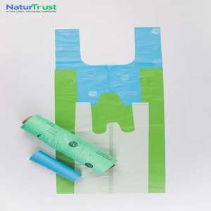 Bolsas de compras biodegradables para camisetas de almidón de maíz, bolsas de transporte compostables ecológicas con impresión de logotipo personalizado para supermercados - Product Image 1