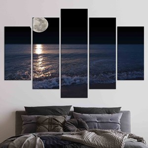 Impression sur toile Moonlit Sea : élégante décoration murale de paysage nocturne, lot de 5 toiles assorties - Product Image 1