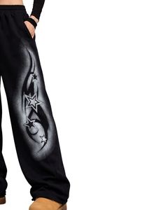 Pantalones Deportivos Anchos con Estampado de Estrella Negra Personalizados para Hombre y Mujer, Estilo Urbano Holgado, Pantalones Jogger de Felpa, Estilo Moderno - Product Image 2