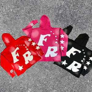 Sudadera con capucha para hombre con cremallera, lavado ácido, bordado desgastado, 100% algodón, otoño, oversize, con logo personalizado - Product Image 3