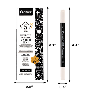 Artecho 5 Pezzi Pennarelli Acrilici Bianchi con Punta a Pennello e Punta Fine per Marcatori Acrilici - Product Image 1