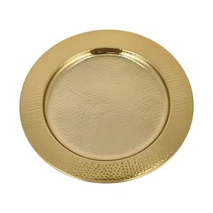 Placa de cargador de Metal, placa de cargador de mesa, placa de cargador de servicio de restaurante hecha a mano de Metal martillado decorativo dorado - Product Image 2