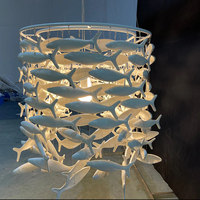 Lustre Moderne Artistique en Laiton Blanc, Design Poisson Rectangulaire, Style Côtier, Lumière Suspendue Énergétique Blanc Chaud Doux 2700K