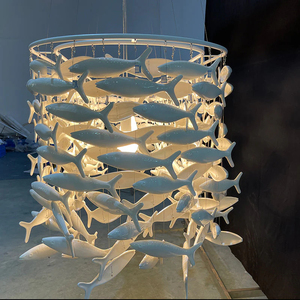 Lustre rectangulaire moderne <span class=keywords><strong>en</strong></span> céramique <span class=keywords><strong>blanche</strong></span>, design artistique poisson, style côtier, pour restaurants et écoles - Product Image 3