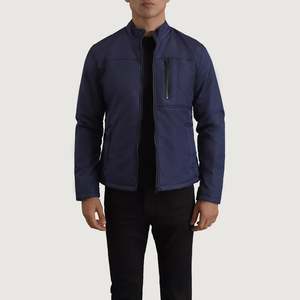 Chaqueta Ligera Elliot Azul Casual de Cuero Genuino y PU con Cuello Alto y Capucha con Patrón Bordado, Tallas de la XS a la 6XL para Otoño - Product Image 1