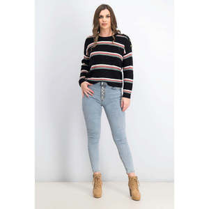Maglione da Donna Hippie Rose con Bottoni sulle Spalle, Nero, Taglia Media, Traspirante, Stile Coreano per Autunno e Inverno - Product Image 2