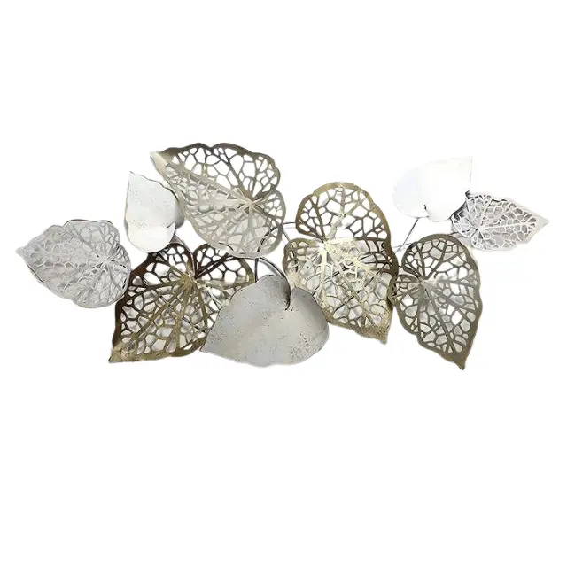 Gold White Leaves Metal Wall Decor Metal Wall Sculptures Hanging Perfect for Home Decorations for living room Bed room