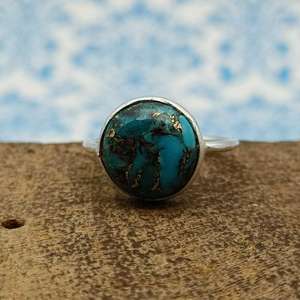 ชุดเทอร์ควอยซ์โมแฮร์สีฟ้า925แหวนหินขนาดเล็กแบบเรียบง่ายของขวัญทำมืออย่างดีสำหรับสาวๆงานแต่งงาน - Product Image 2