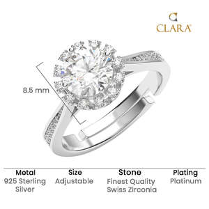 Anillo Solitario Romántico Irina para Hombre CLARA, Plata de Ley 925, Talla Ajustable, con Diamante y Perla, Bañado en Rodio y Platino - Product Image 5
