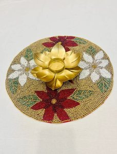 Napperon perlé fait à la main de style royal Design multi-fleurs en or rouge Table de restaurant d'hôtel Tapis et coussinets décoratifs pour une utilisation douée - Product Image 4