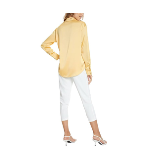 Blusas de tendencia para mujer, blusa ajustada frontal plisada de manga larga con cuello redondo para mujer coreana elegante - Product Image 6