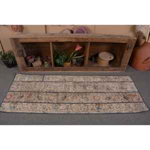 Alfombra de lana turca Vintage de 2,3x6,3 pies, tejido plano de retazos beige y azul para decoraciones de sala de estar con respaldo de látex - Product Image 4