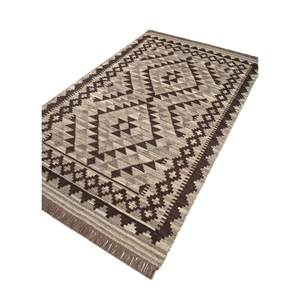 พรมขนสัตว์อัฟกันสีเบจและสีน้ำตาลแบบเบดูอิน รุ่น ADWL-146 ทอลายเรียบแบบเรขาคณิตสำหรับใช้ในบ้าน - Product Image 2