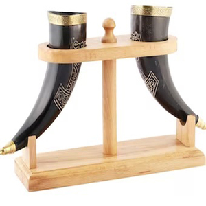 Eco-friendly Decorative New Design Indian Quality Natural Viking <b>Drinking</b> Horn with Horn <b>Stand</b> Manufacturer From India - Product Image 5