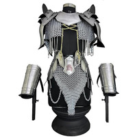 Ensemble d'armure médiévale fantastique polie pour femme, inspiré des films et séries TV, style antique |   Chaîne en acier |   Plaques d'épaule et protège-bras |   Métal