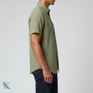 98% Cotton 2% Spandex 160 GSM Breathable Lightweight Spring Solid Casual <b>Seersucker</b> <b>Shirt</b> ODM Supply - Product Image 2